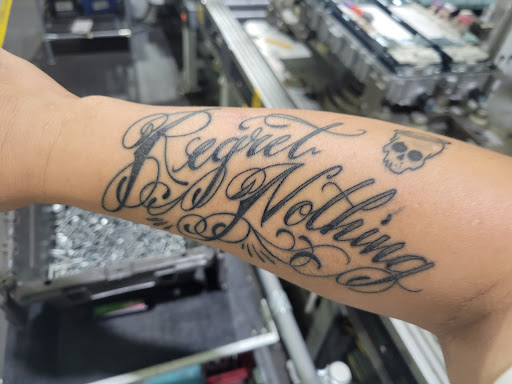 Explore tattoo handwriting ideas, creative tattoo ideas in Ann Arbor, available at Lucky Monkey Tattoo Parlour