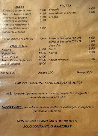 Menu du Trattoria Pizzeria Porverò di Montagna M. à Sarnano