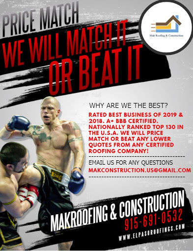 Roofing Contractor «Mak Roofing & Construction - Residential | Commercial Roofer & Spray Foam», reviews and photos, 306 E Paisano Dr #587, El Paso, TX 79901, USA