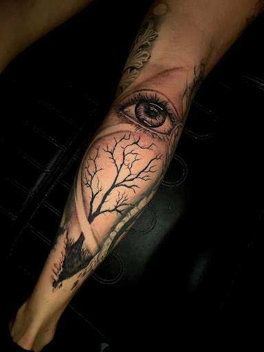 Explore full leg tattoo ideas, creative tattoo ideas in Roanoke, available at Saint Cecilias Art Studio