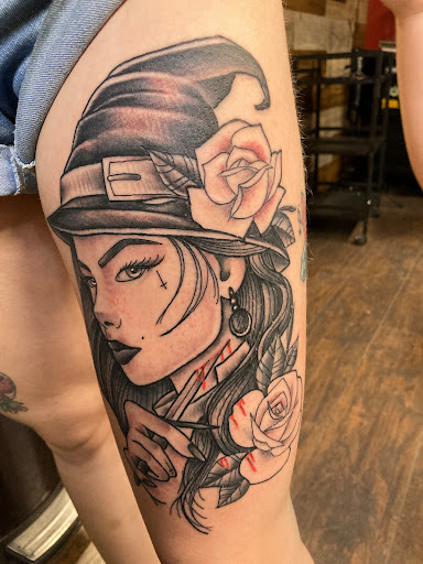 Explore evil angel tattoo ideas, creative tattoo ideas in Bullhead City, available at Smoke and Dagger Tattoo