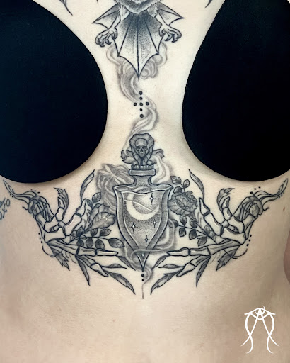 Explore elbow tattoo ideas, creative tattoo ideas in Scipio Center, available at Ace of Wands Private Tattoo & Tarot Studio . Appointment Only