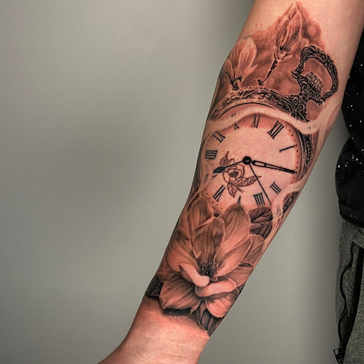 Explore male sleeve tattoo ideas, creative tattoo ideas in Maryland Heights, available at Thirteen Roses Tattoo & Aesthetics