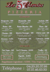 Carte du Les 5 Chemins Pizzeria Burger à Bastia