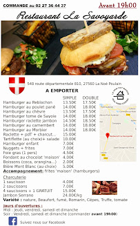 Menu / carte de Restaurant à emporter - La Savoyarde à La Noé-Poulain
