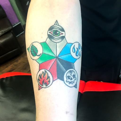 Explore mens script tattoo ideas, creative tattoo ideas in San Angelo, available at Good Vibes Only Tattoo Studio