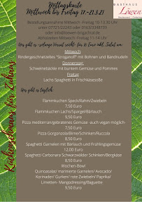 Menu / carte de Gasthaus zum Löwen Fam.Bertsche à Brigachtal