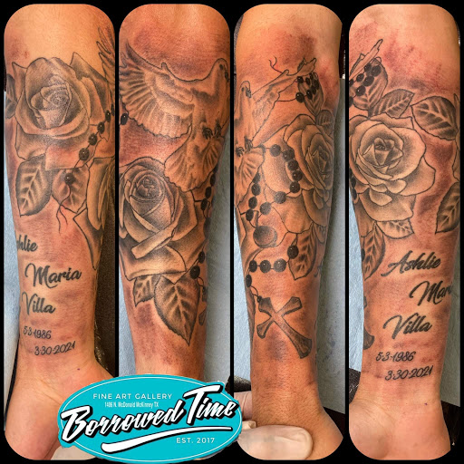 Explore corpse bride tattoo ideas, creative tattoo ideas in Mckinney, available at Borrowed Time Fine Art Gallery Tattoo Shop