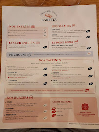 Menu / carte de Baretta à Nîmes