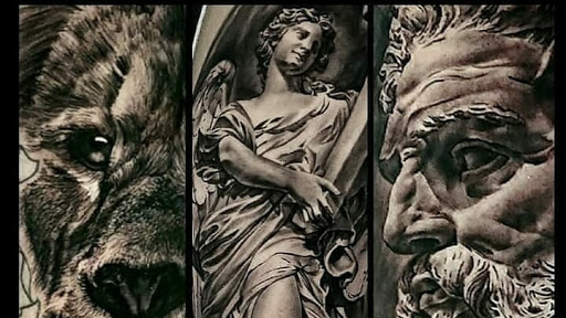 Explore temple tattoo ideas, creative tattoo ideas in Warren, available at Dark Horse Tattoo Co. LLC.