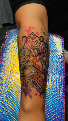 Explore tattoo ideas for top of leg, creative tattoo ideas in Harrah, available at Gypsy Blood Body Art Studio