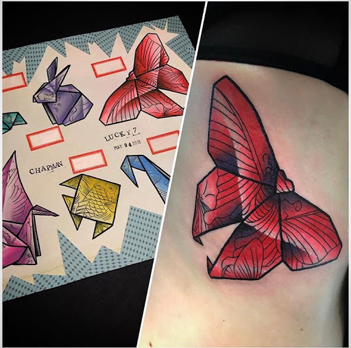 Explore kneecap tattoo ideas, creative tattoo ideas in Libertyville, available at Lucky Seven Tattoo