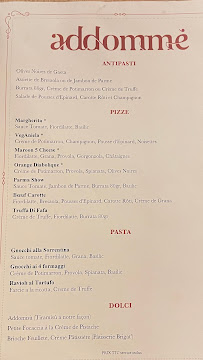 Menu / carte de Addommè Pizzeria à Paris