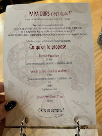 Menu / carte de Papa Ours à Narbonne