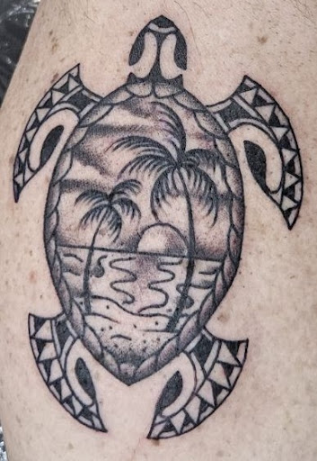 Explore tortoise tattoo ideas, creative tattoo ideas in Honolulu, available at Sacred Art Tattoo Waikiki