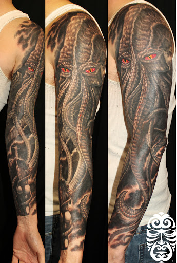 Explore color sleeve tattoo ideas, creative tattoo ideas in Silver Spring, available at Fattys Tattoos & Piercings Silver Spring
