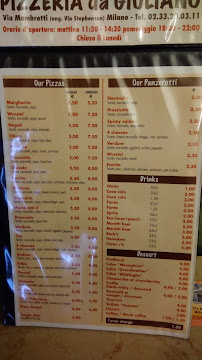 Pizzeria da Giuliano à Milan menu