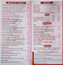 Royal Bombay à Paris menu