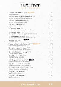 Restaurant italien Osteria San Fiorenzo à Florence (la carte)