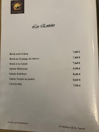 Carte du Le Dromadaire - Gastronomie Tunisienne​ à Grenoble