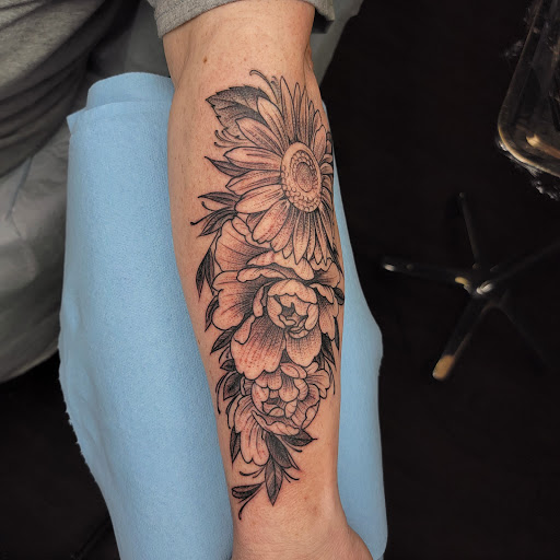 Explore back thigh tattoo ideas, creative tattoo ideas in Warren, available at 1001 Troubles Tattoo