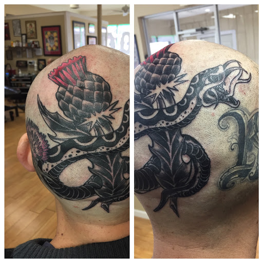 Explore cat tattoo ideas, creative tattoo ideas in Liberty, available at Dark Lotus Tattoo & Salon