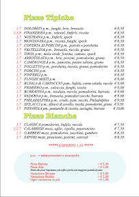 Menu du Pizzeria Terrazza à Primiero San Martino di Castrozza