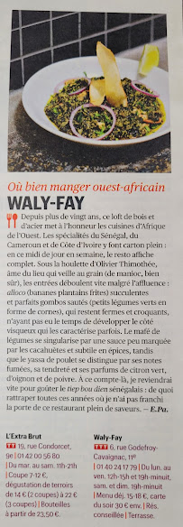 Restaurant africain Waly-Fay à Paris (le menu)