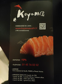 Menu du koyama sushi à Le Plessis-Trévise