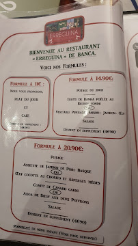 Restaurant français Auberge Hôtel Restaurant Erreguina à Banca (le menu)