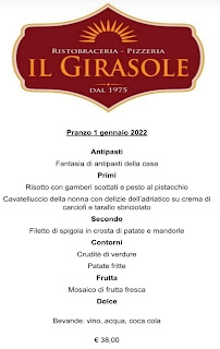 Menu / carte de Ristorante Pizzeria Il Girasole à Sammichele di Bari