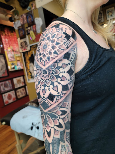 Explore tattoo sleeve filler ideas, creative tattoo ideas in Charleston, available at Broken Lantern Tattoo