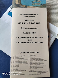 Carte du Taverne bei Filios à Ebern