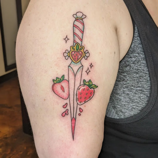 Explore stitch and angel tattoo ideas, creative tattoo ideas in Salem, available at High Priestess Piercing & Tattoo