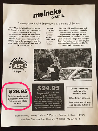 Auto Repair Shop «Meineke Car Care Center», reviews and photos, 1401 E Chocolate Ave, Hershey, PA 17033, USA
