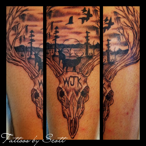 Explore skull forearm tattoo ideas, creative tattoo ideas in Houma, available at New Era Tattoo Studio