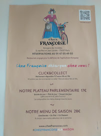 Chez Françoise à Paris menu