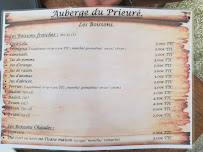 Menu / carte de Auberge du Prieuré à Amboise