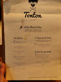 Tonton des Dames à Paris menu