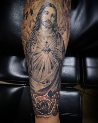 Explore tattoo ideas for men leg, creative tattoo ideas in Las Cruces, available at Camino Tattoo Studio & Art Gallery