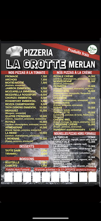 Menu du Pizzeria La Grotte à Marseille