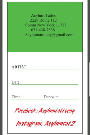 Tattoo Shop «Asylum Tattoo», reviews and photos, 1210 Montauk Hwy A, Copiague, NY 11726, USA
