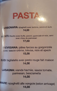 Restaurant LA TAVERNETTA à Jougne (le menu)