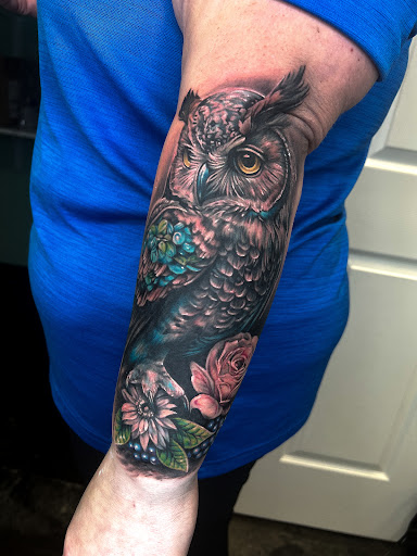 Explore front shoulder tattoo ideas, creative tattoo ideas in Fairmont, available at Heretic Ink