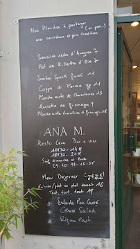Menu / carte de ANA M. Restaurant et Bar a vin de Loire à Blois