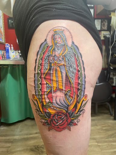 Explore arm cross tattoo ideas, creative tattoo ideas in Montclair, available at Powerhouse Tattoo Company