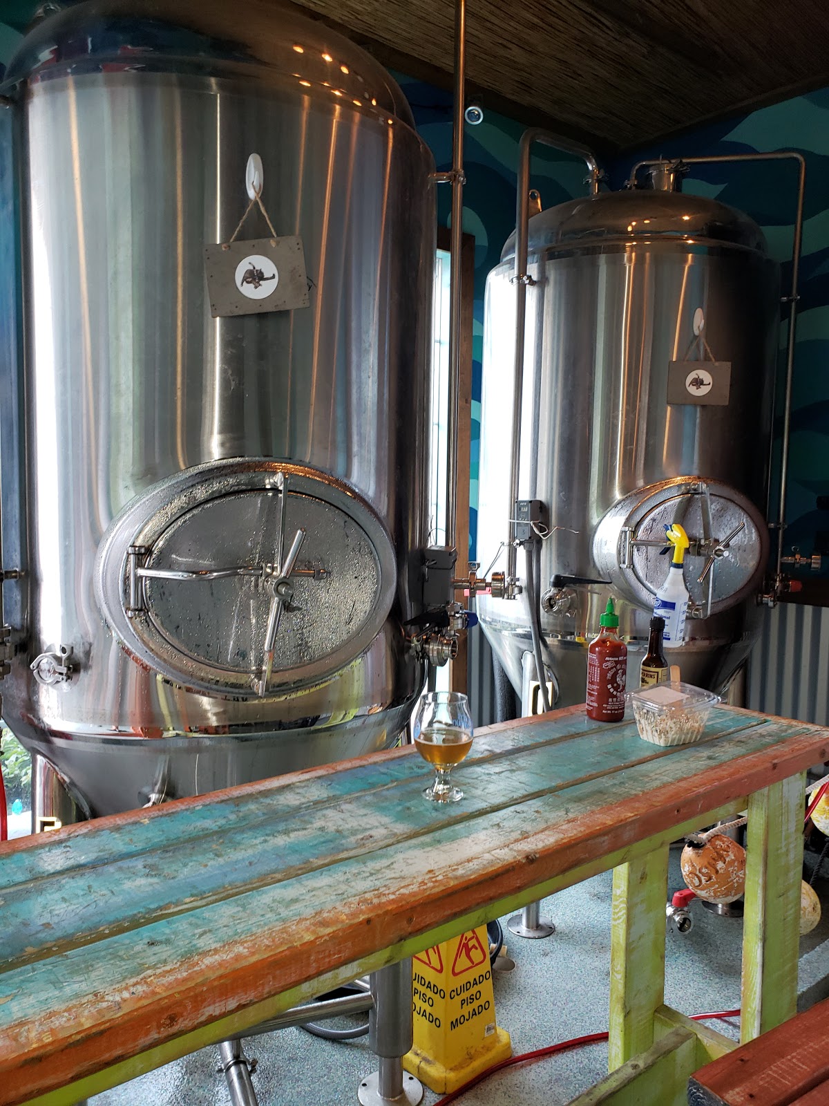Brewing tanks in a taproom