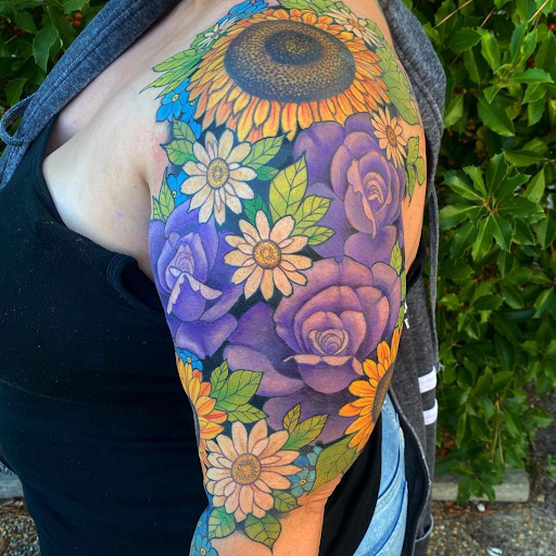 Explore female shoulder tattoo ideas, creative tattoo ideas in Virginia Beach, available at Studio Evolve