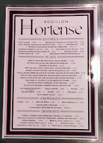 Menu / carte de Bouillon Hortense à Biarritz