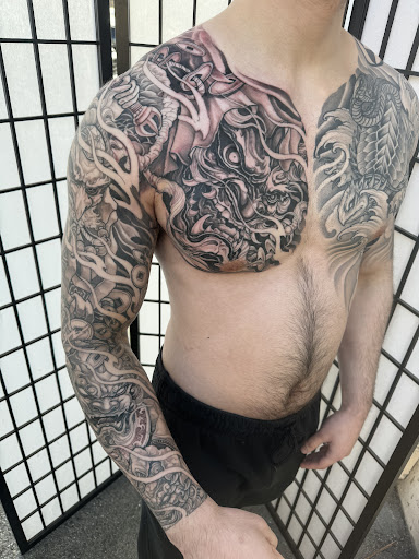 Explore above the knee tattoo ideas, creative tattoo ideas in Alhambra, available at IFA2 Tattoo Studio